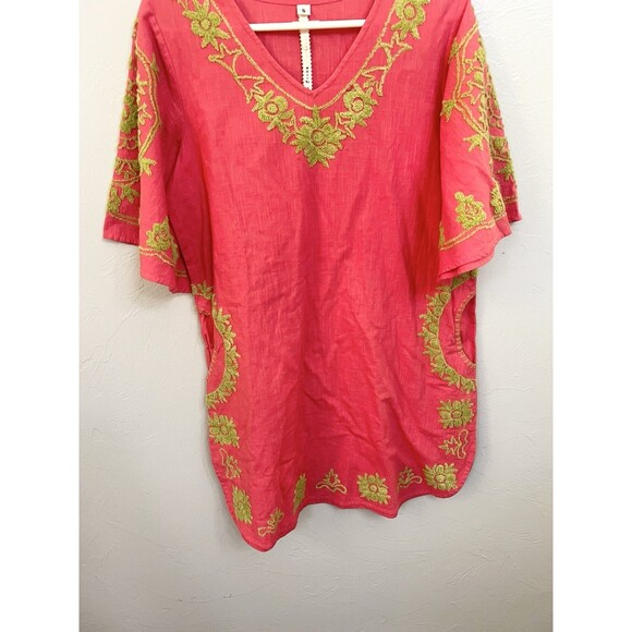 UNCLE FRANK Pink Coral Embroidered Crewel Flowers Boxy Pockets Dress Small $199 - Picture 2 of 10